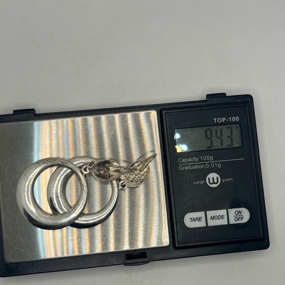 Modernist sterling silver disc hoop dangle earrings vintage - Picture 16 of 16